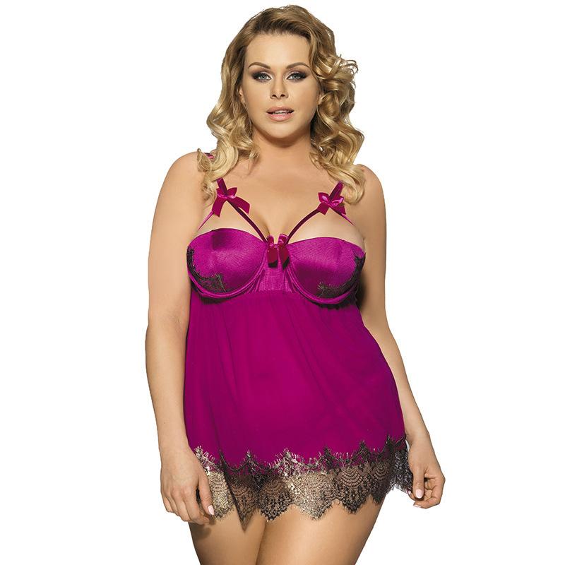 Plus Size Bows & Lace Babydoll Dress-Purple-Theone Apparel