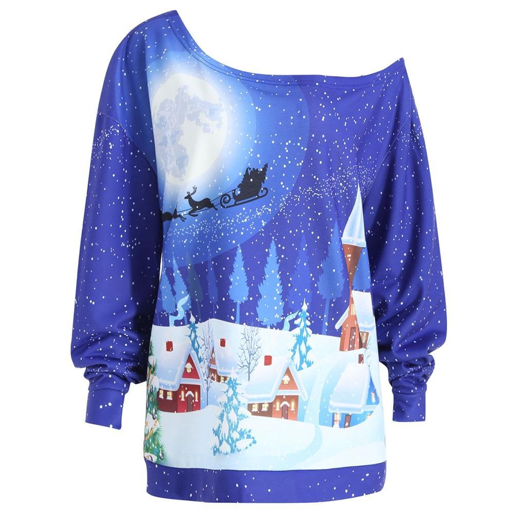 Plus Size Christmas Skew Neck Sweatshirt