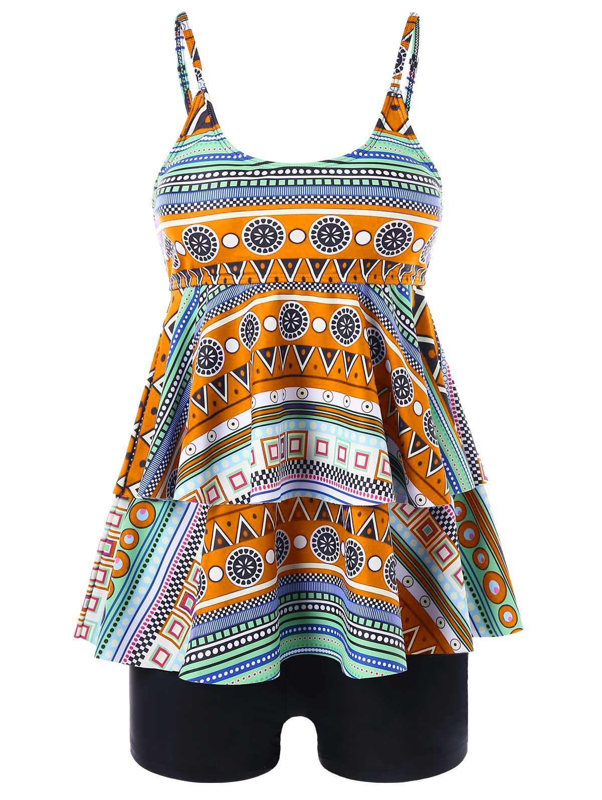 Plus Size Empire Waist Tankini-Orange-Theone Apparel