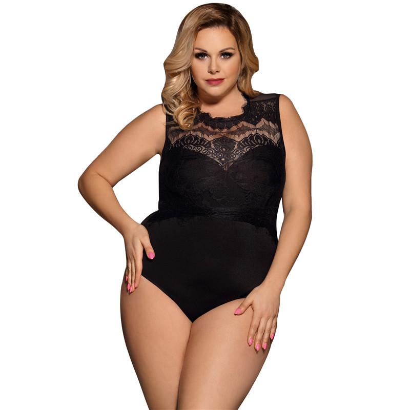 Plus Size Lace Bodice Opaque Sleeveless Romper-Black-Theone Apparel