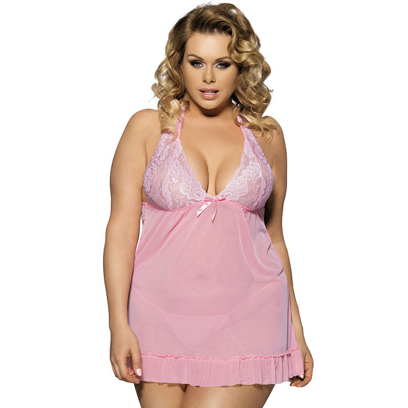 Plus Size Sheer Lace Dress With Bows-Theone Apparel