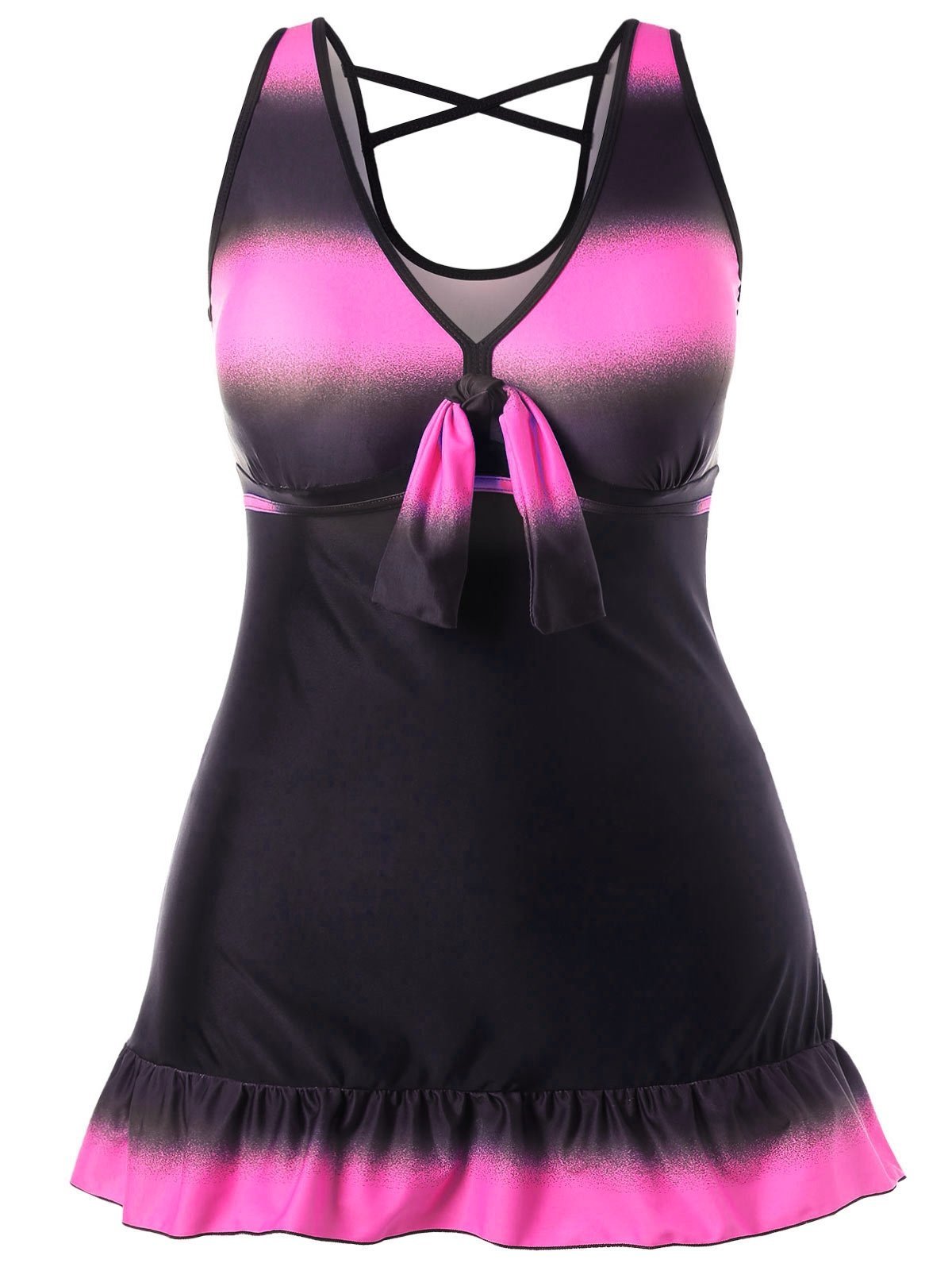 Plus Size Skirted Tankini With Boyshorts-Pink-Theone Apparel