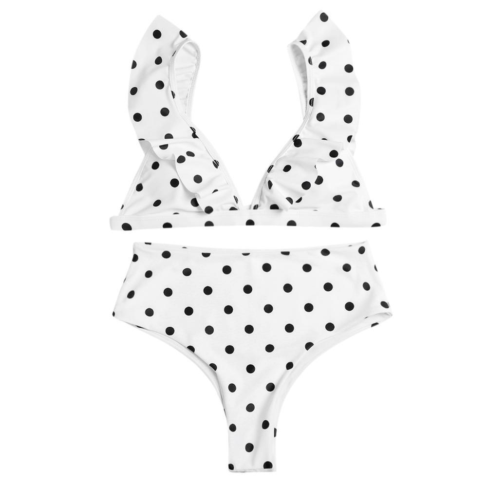 Polka Dot High Waist Bikini-White-Theone Apparel