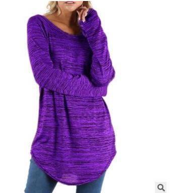 Heather Space-Dye Curved-Hem Long-Sleeve Tunic