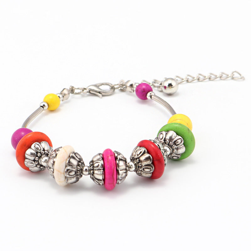 Rainbow Sphere Metal Beaded Bracelet-White/Red-Theone Apparel
