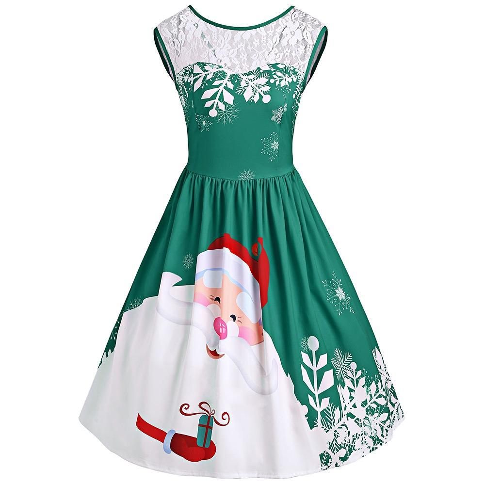 Red Santa Christmas Party Dress-Green-Theone Apparel