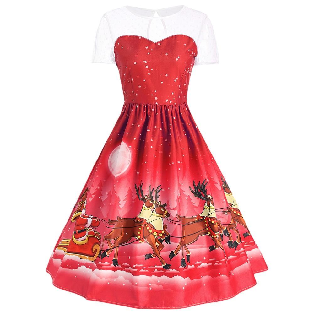 Kleid für Weihnachtsfeiern mit Weihnachtsmann und Schlitten