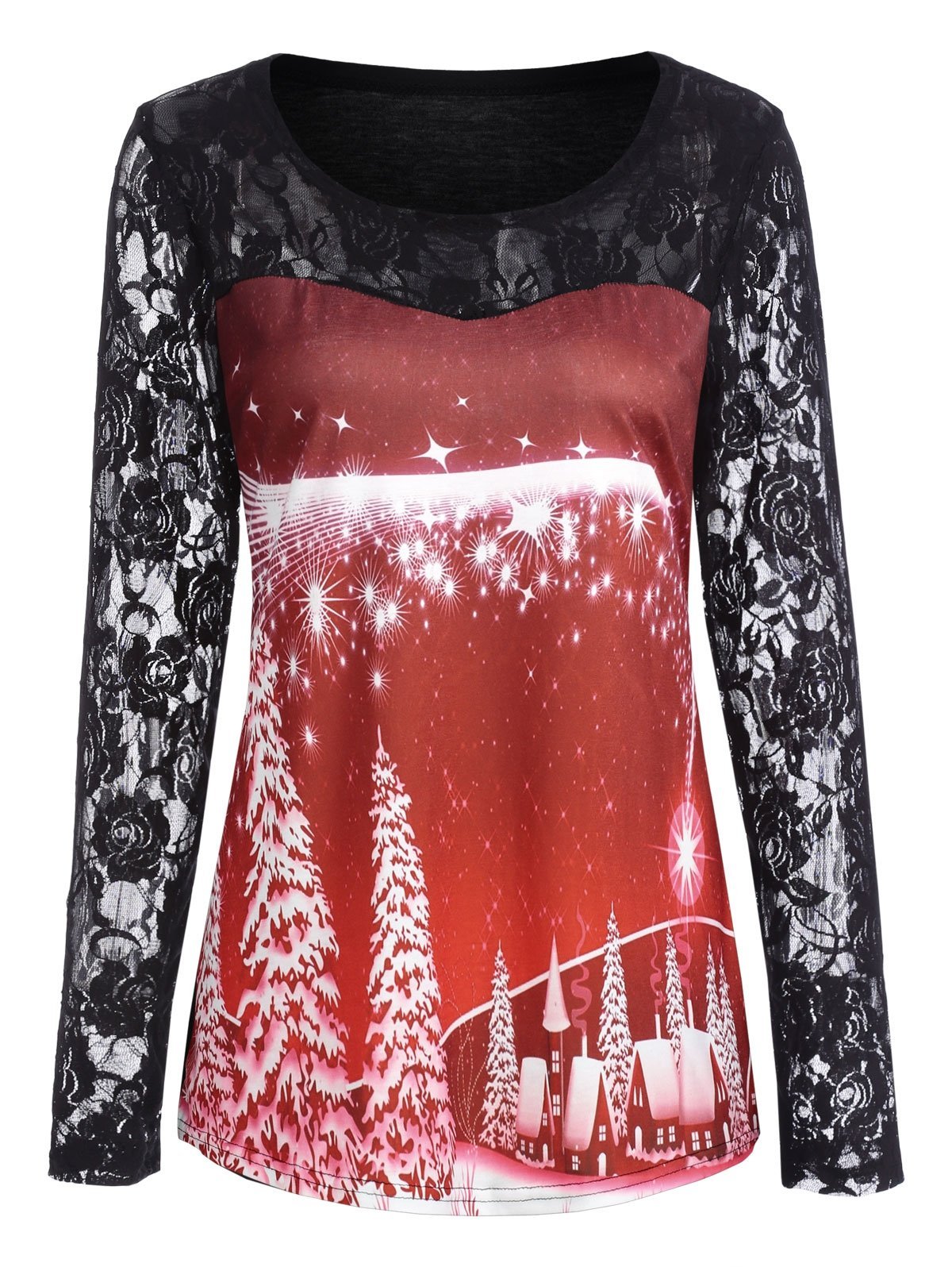 Chemise de dentelle de Noël rouge et noir