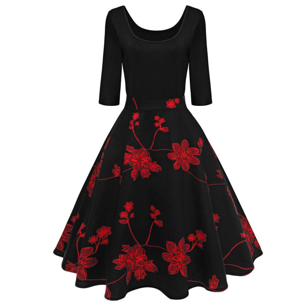 Rosy Wonder Scoop Neck Dress-Black-Theone Apparel