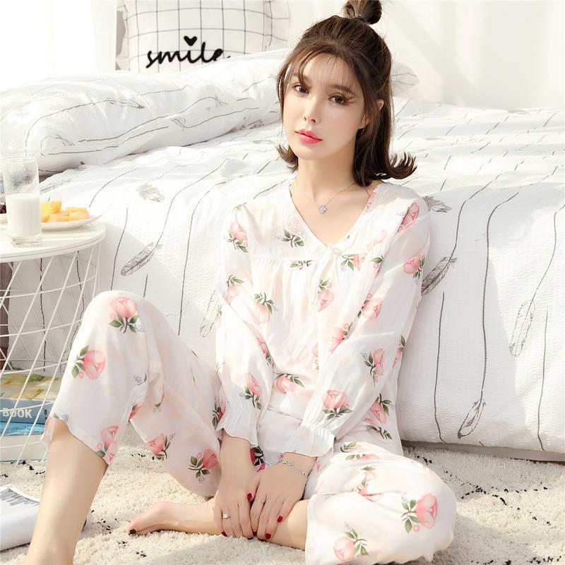 Ruffle Cuffs Floral Sleepwear Set - Theone Apparel