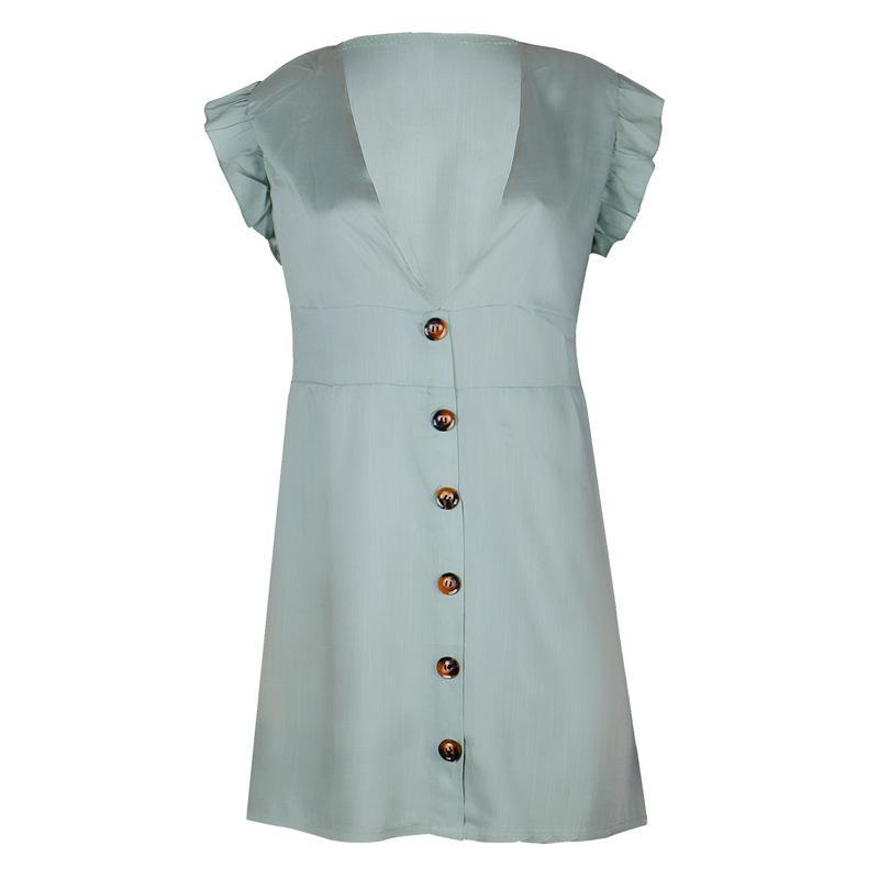 Ruffle Sleeve Button Front Dress-Blue-Theone Apparel