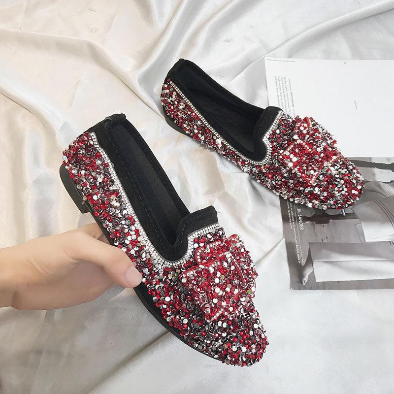 Sassy Sequined Loafer Flats-Red-Theone Apparel