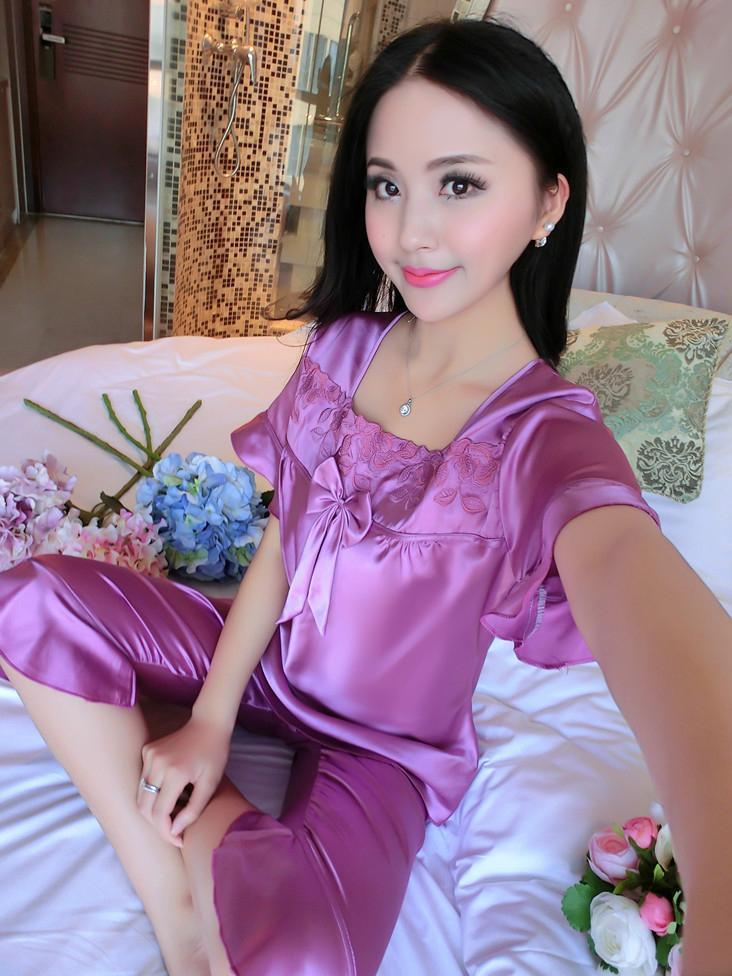 Satiny Long Shorts PJ Set-Purple-Theone Apparel