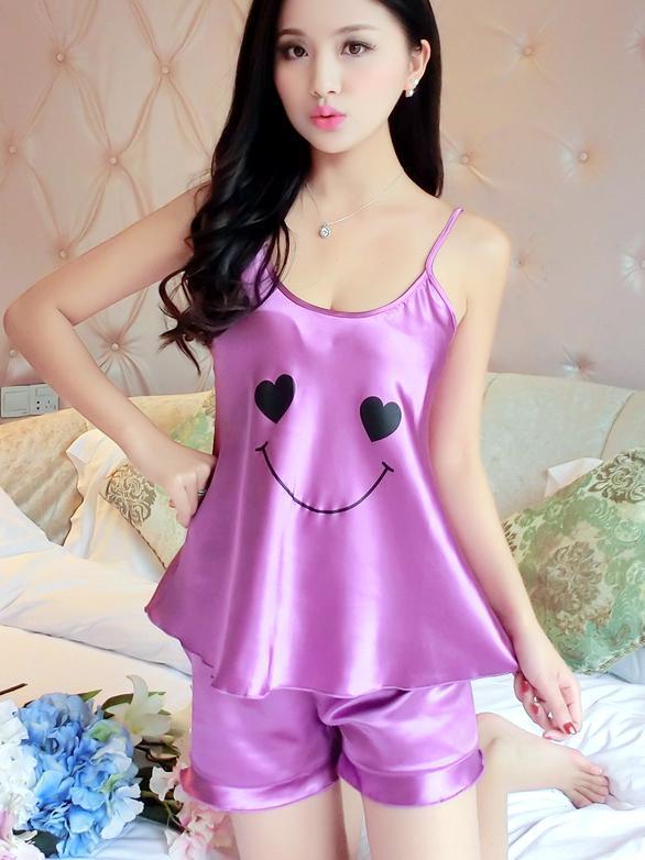 Satiny Smiley Face PJ Short Set - Theone Apparel