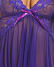 Scarf Hem Flower Lace Babydoll Set-Purple-Theone Apparel