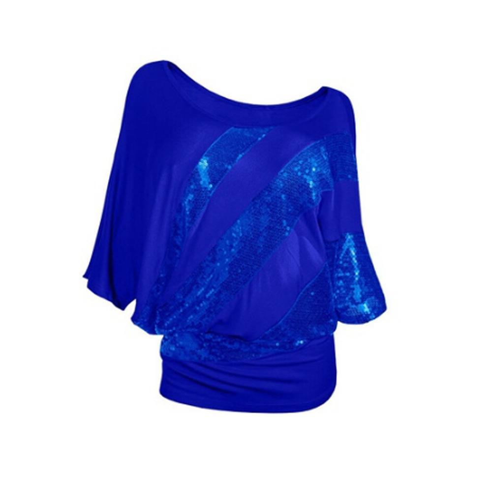 Sequin Stripe Ruched Side Sweater Top-Blue-Theone Apparel