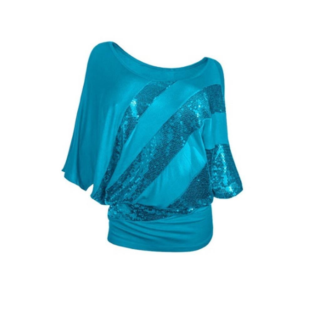 Sequin Stripe Ruched Side Sweater Top-Light Blue-Theone Apparel