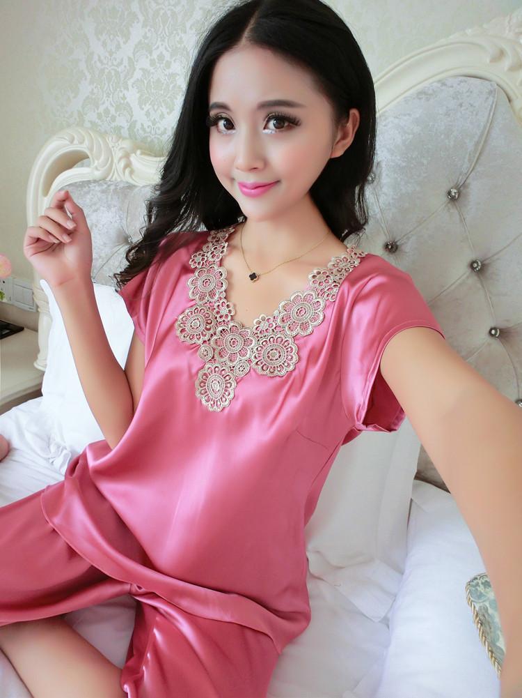 Silky Nightie Top & Pants Set-Dark Pink-Theone Apparel