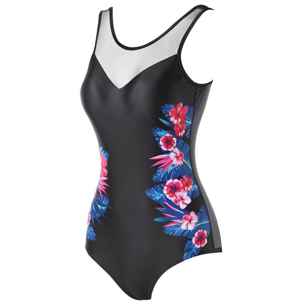 Simple Flower Print One Piece Swimwear