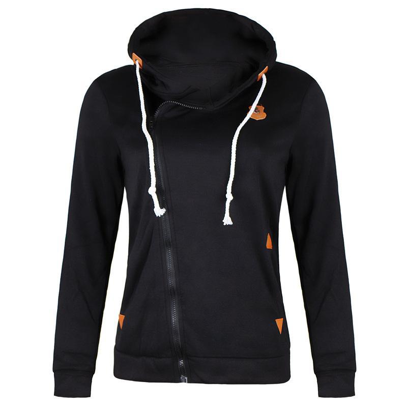 Size Zipper Pocketed Drawstring Hoodie-Black-Theone Apparel