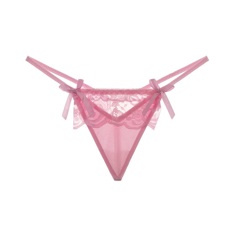 Skirt Style Lacy Low Waist Thong-Pink-Theone Apparel