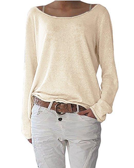Slouchy Off Shoulder Casual Sweater-Apricot-Theone Apparel