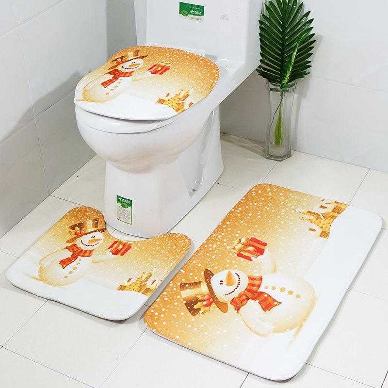 Smiling Snowman Christmas Bath Mat Set