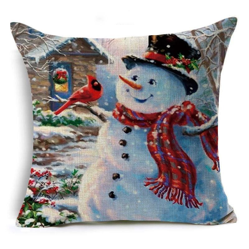 Fundas de almohada de muñeco de nieve con escena de nieve