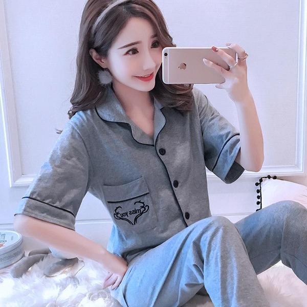 Sophisticated Button Up PJ Set-Gray-Theone Apparel