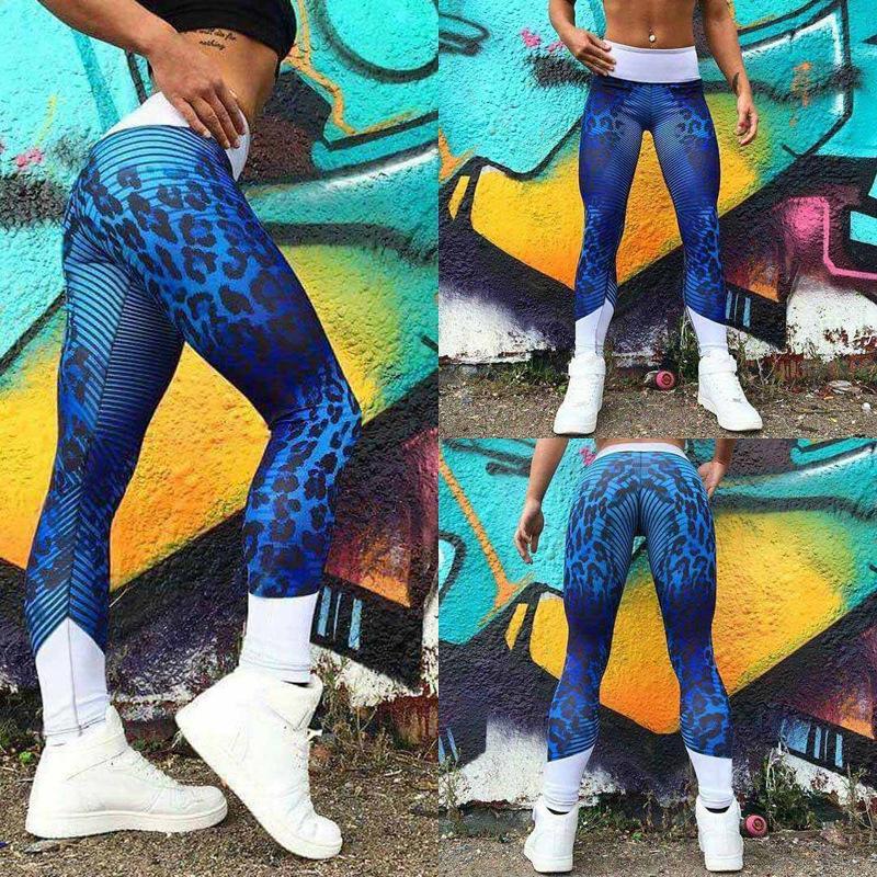 Sporty Cheetah Striped Gym Leggings-Blue-Theone Apparel