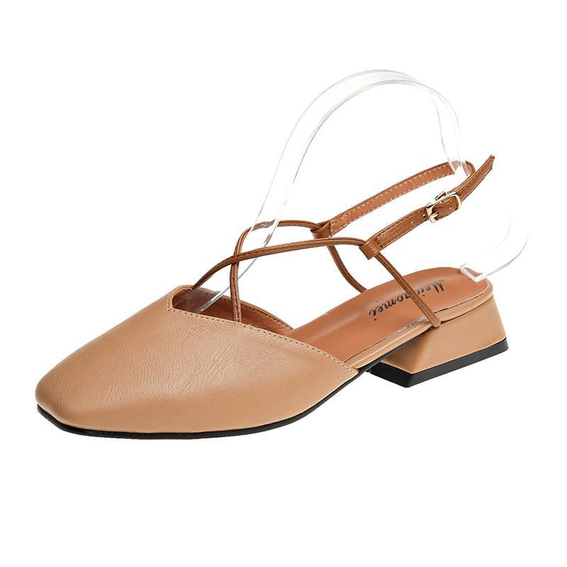 Square Heel Round Toe Sandals-Brown-Theone Apparel