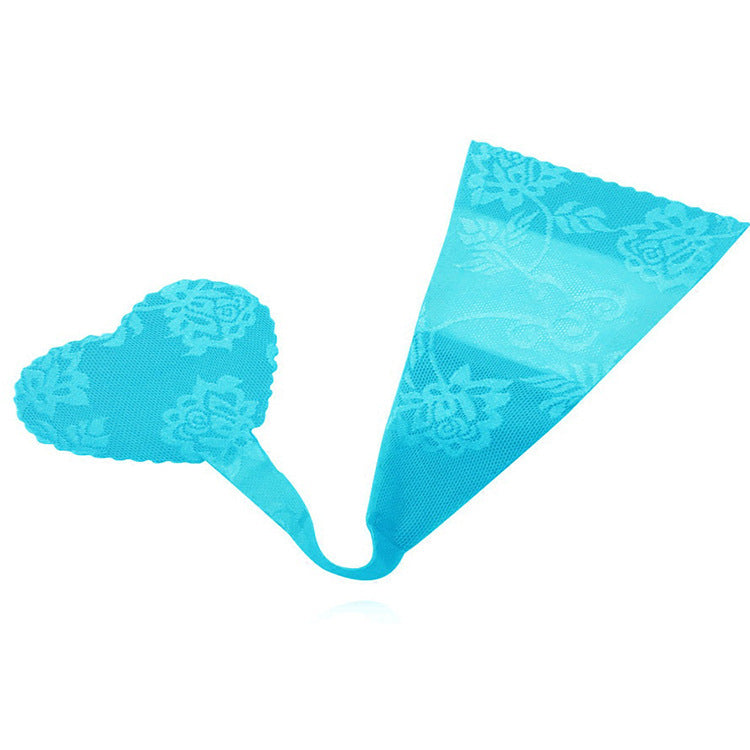 Stick On Floral Lace Heart Crotch Panty-Aqua-Theone Apparel