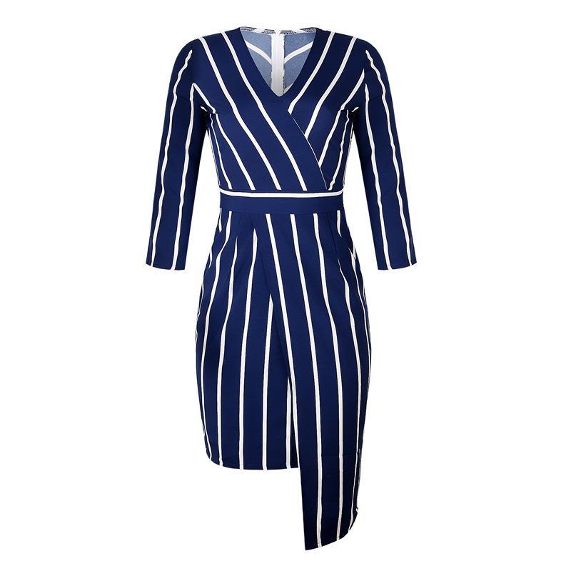 Striped Asymmetrical Wrap Dress