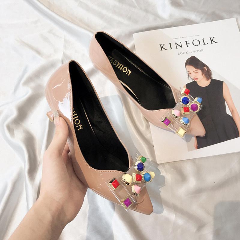 Studded Clear Bow Kitten Heels-Pink-Theone Apparel