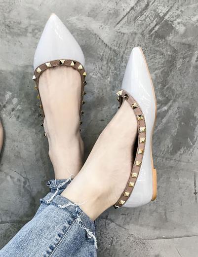 Studded Point Toe Ballet Flats-Gray-Theone Apparel