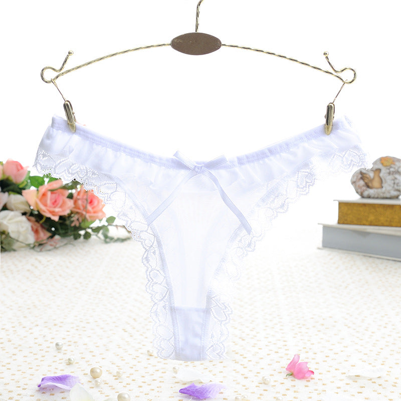 Sweetheart Lace Bowtie Thong Panty-White-Theone Apparel