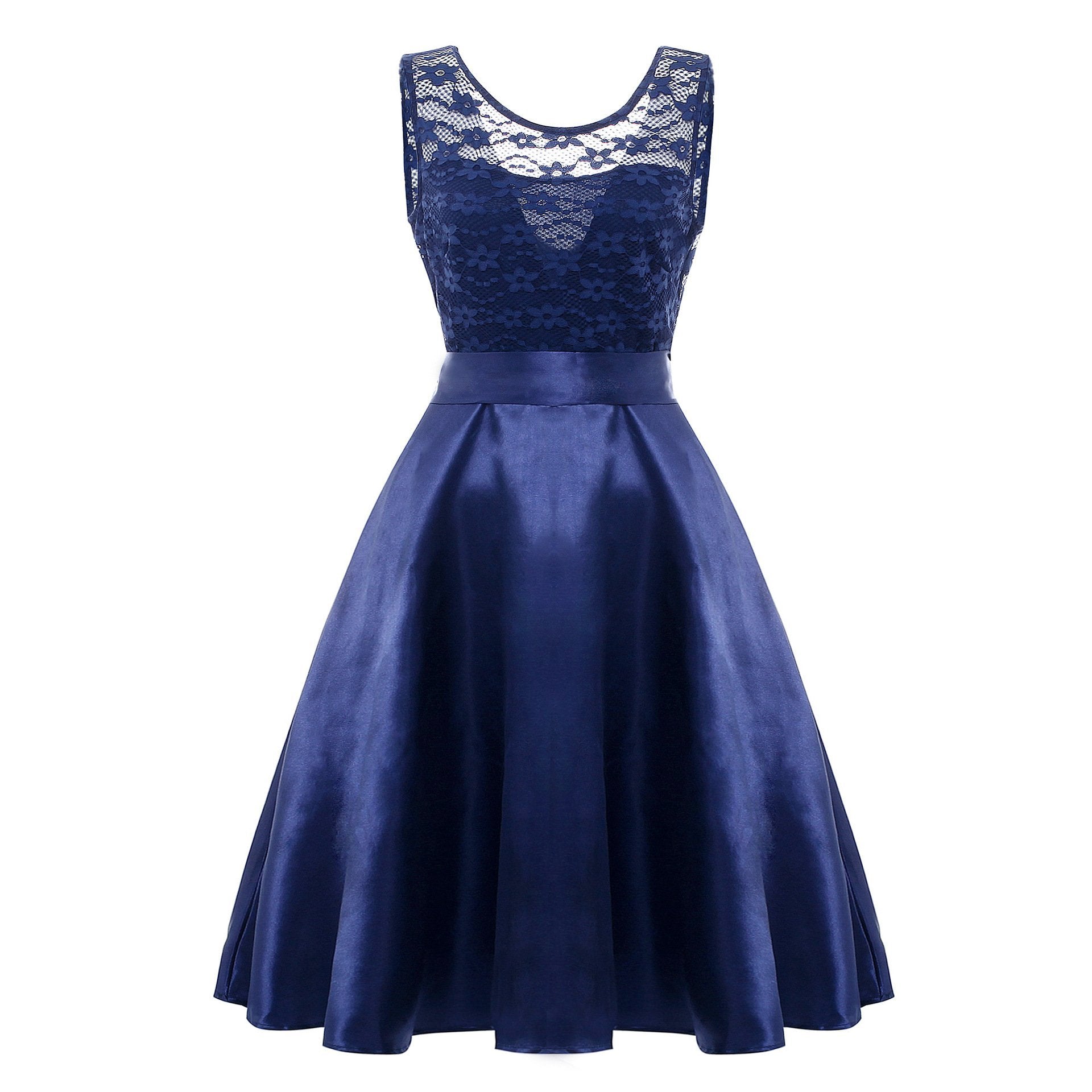 Sweetheart Lace Cage Cocktail Dress-Dark Blue-Theone Apparel
