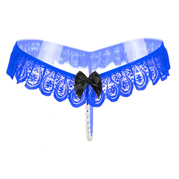 Teardrop Lace Peekaboo Pearl G String-Blue-Theone Apparel