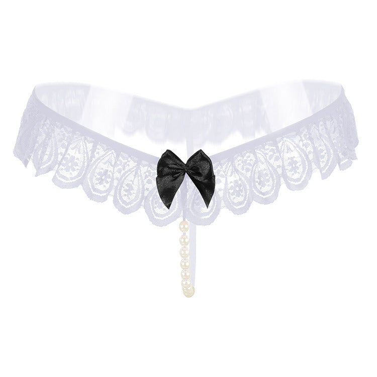 Teardrop Lace Peekaboo Pearl G String-White-Theone Apparel