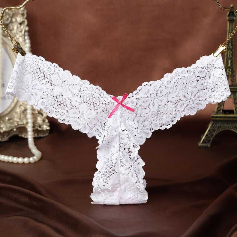 Thick Lace Band Thong with Bow Detailing-White-Theone Apparel