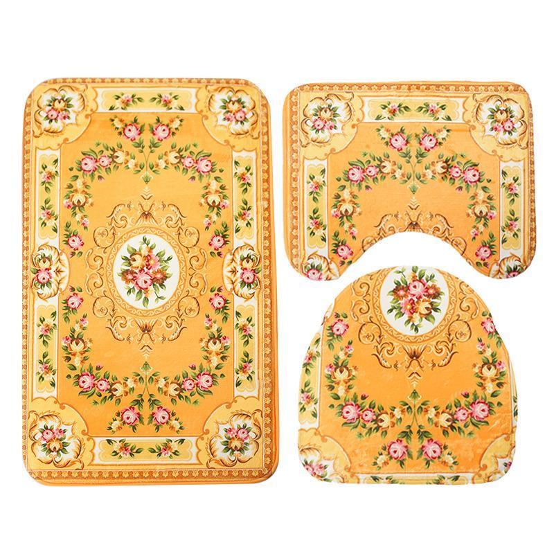 Three Piece Bathroom Carpet Set-Flower-Theone Apparel