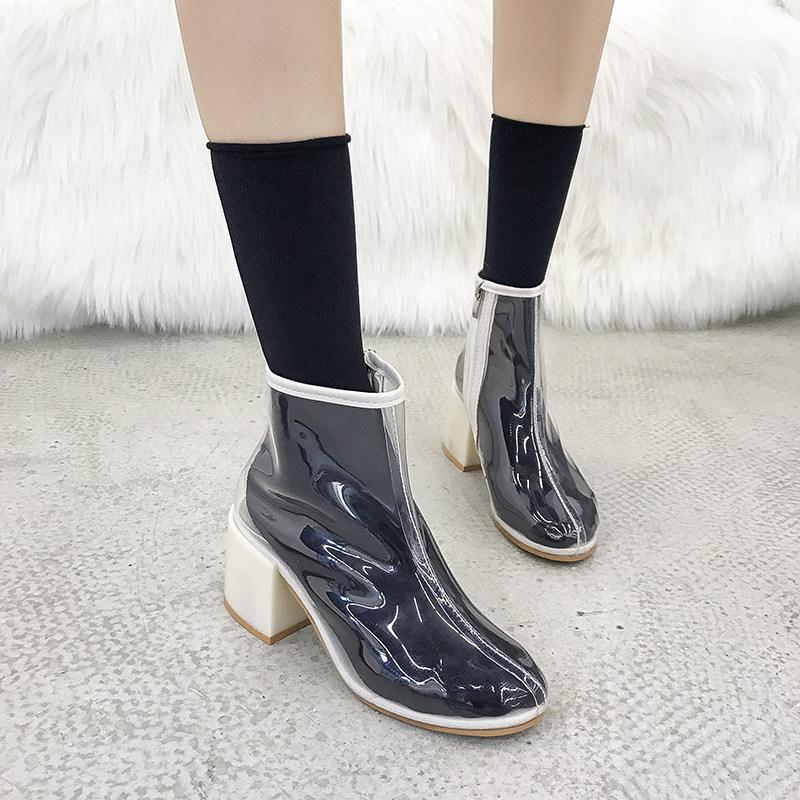 Transparent Clear View Fashion Boots-Black-Theone Apparel