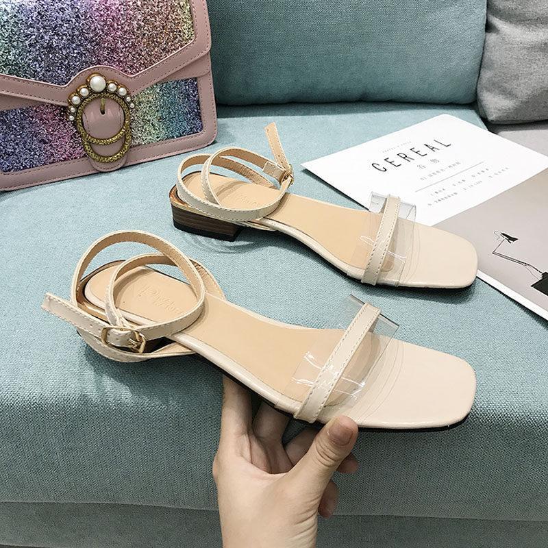 Transparent Strap Square Toe Sandals