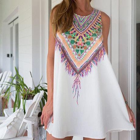 Tribal Print White Teepee Dress-Theone Apparel