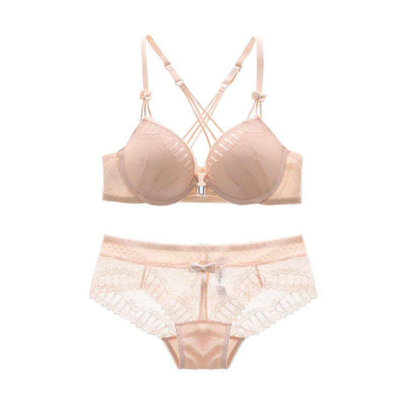 Triple Strap Lace Bra and Panty Set-Pink-Theone Apparel