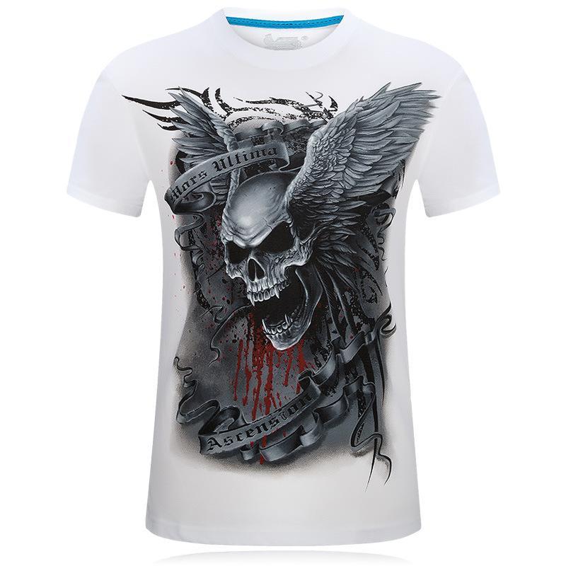 Winged Skull Grayscale Graphic Tee-White-Theone Apparel
