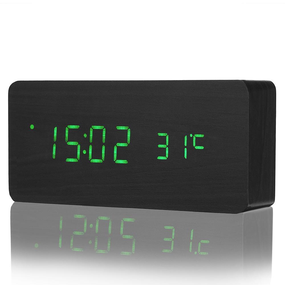 Wooden Alarm Clock With Thermometer-Green-Theone Apparel