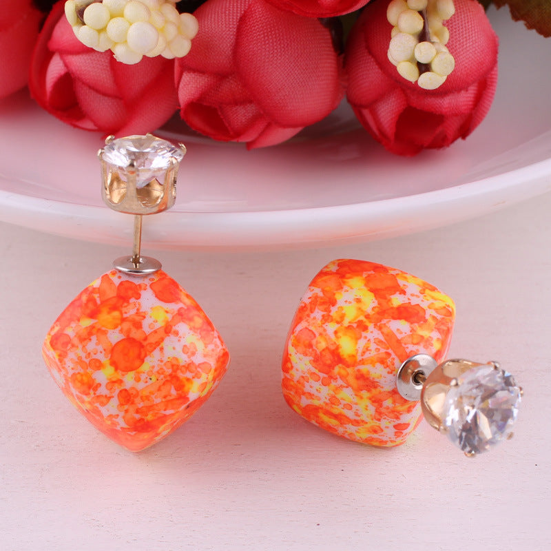 Zircon Double Sided Velveteen Earrings-Orange-Theone Apparel