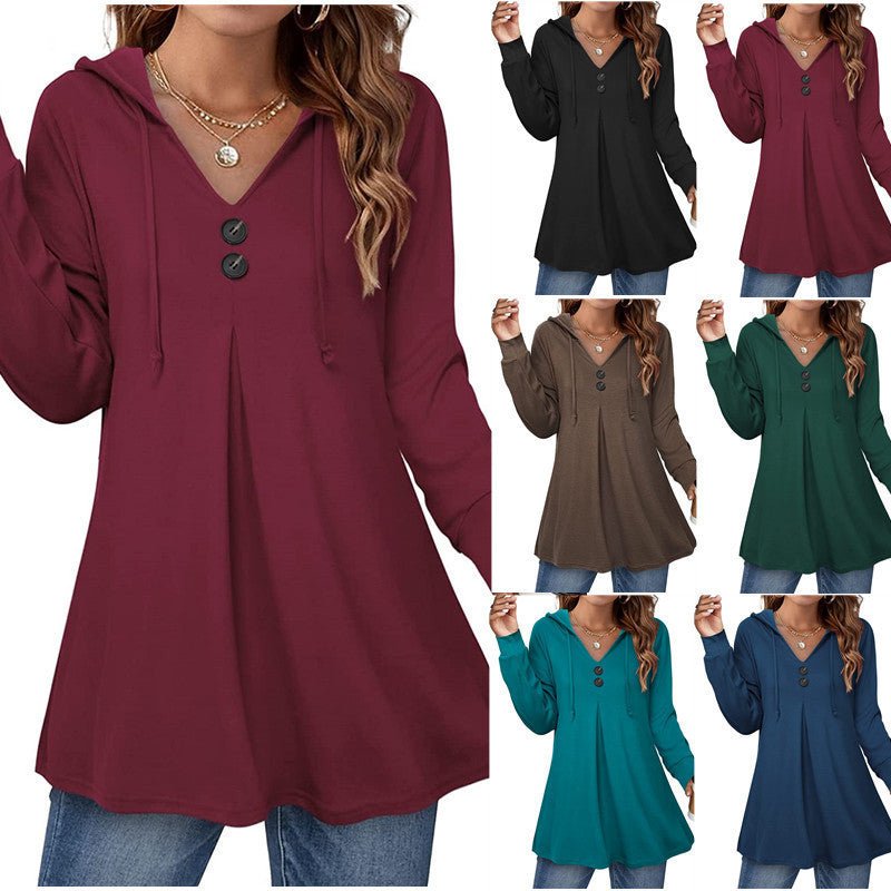 A-Line Tunic with V-neck and Buttons - THEONE APPAREL