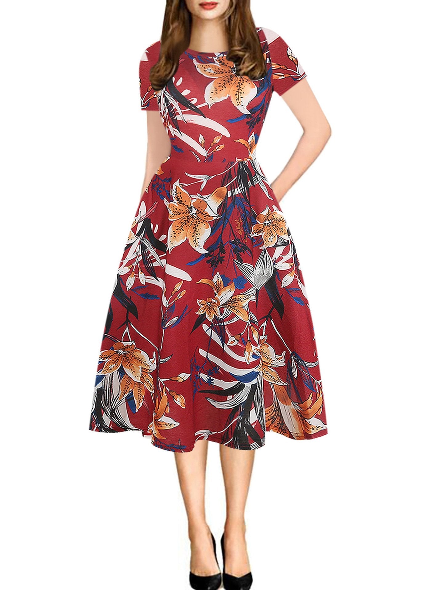 All-Over Print Pocket A-Line Dress - THEONE APPAREL